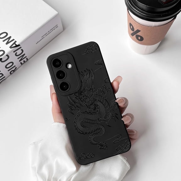 JUJHGRF-Compatible for Samsung Galaxy S23 FE Case Cute Cool Dragon Black Design for Girls Women Soft TPU Shockproof Protective Girly for Samsung Galaxy S23 FE-Dragon