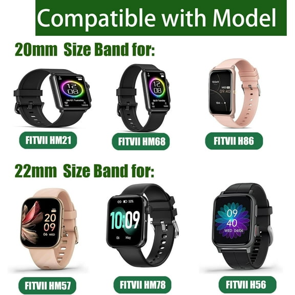 JUJHGRF-Compatible for FITVII Fitness Tracker Bands, 18mm, 20mm, 22mm Stretch Elastics Nylon Adjustable Replacement Strap Accessories