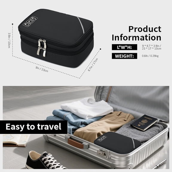 JUJHGRF-Electronic Organizer,Travel Cable Organizer Bag Pouch Electronic Accessories Carry Case Portable Double Layers Storage Bag for Cable,Cord,Charger,Phone,Earphone,Power Bank,Memory Cards - Blac