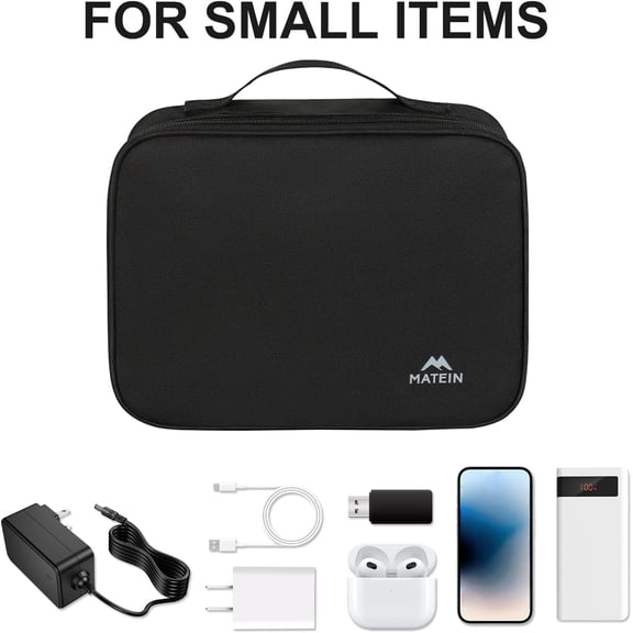 JUJHGRF-Electronic Organizer Travel Case, Small Double Layers Cable Organizer for Travel Accessories, Water Resistant Portable Tech Case for Phone, Cords, Charger, Earphone, Tech Gifts, Black