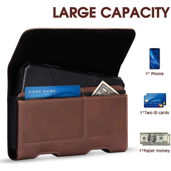 JUJHGRF-Leather Galaxy S24 Ultra/Plus Holster Case with Belt Clip, ID Card Holder, Compatible with Galaxy S23+, Note 10+, S20+, A71, Note 9, 8, LG Stylo 5 (Brown)