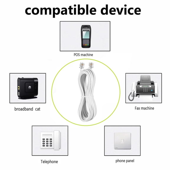 JUJHGRF-Long Telephone Extension Cord 100 FT, White, Phone Cable Wire with Standard RJ11 Plug, 1 Phone Line Splitter, 1 in-line Coupler and 65 Cable Clips for Telephone Calling Communication