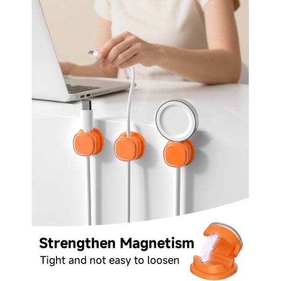 JUJHGRF-Magnetic Cable Clips, Adjustable Cord Holder Management, Adhesive Wire Keeper Organizer for Home Office Desk Phone PC Car Wall Desktop Nightstand Appliance (9-PCS Orange)