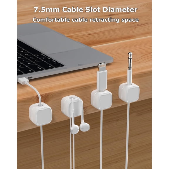 JUJHGRF-Magnetic Cable Clips, Adjustable Cord Holder Management, Adhesive Wire Keeper Organizer for Home Office Desk Phone PC Car Wall Desktop Nightstand Appliance (9-Pack White)