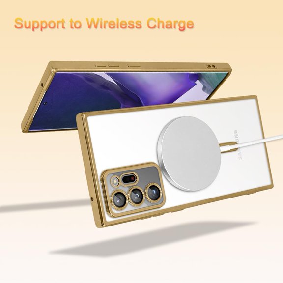 JUJHGRF-Magnetic Case for Samsung Galaxy Note 20 Ultra [Wireless Charging Compatible] Soft TPU Phone Cover Anti-Scratch Shockproof Slim Case for Women Men - Gold
