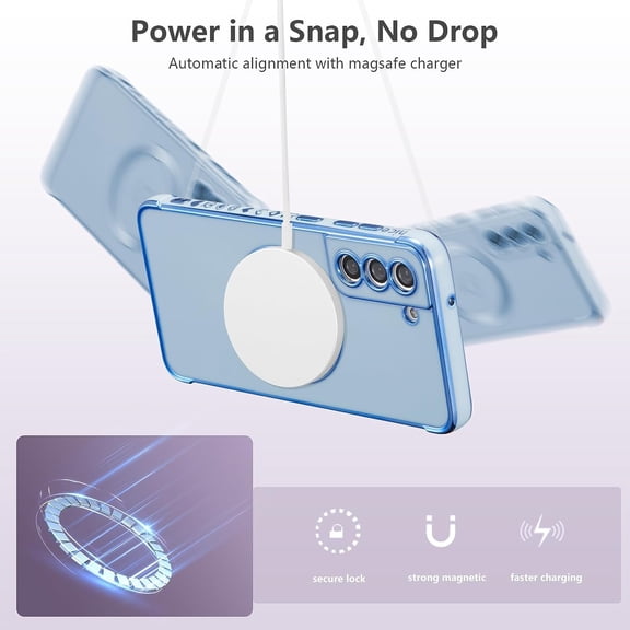 JUJHGRF-Magnetic Case for Samsung Galaxy S21 FE 5G [Compatible with MagSafe] Cute Plating Love Hearts Pattern Case with Camera Protection,Soft Shockproof TPU Bumper Cover for Women Girls,Blue