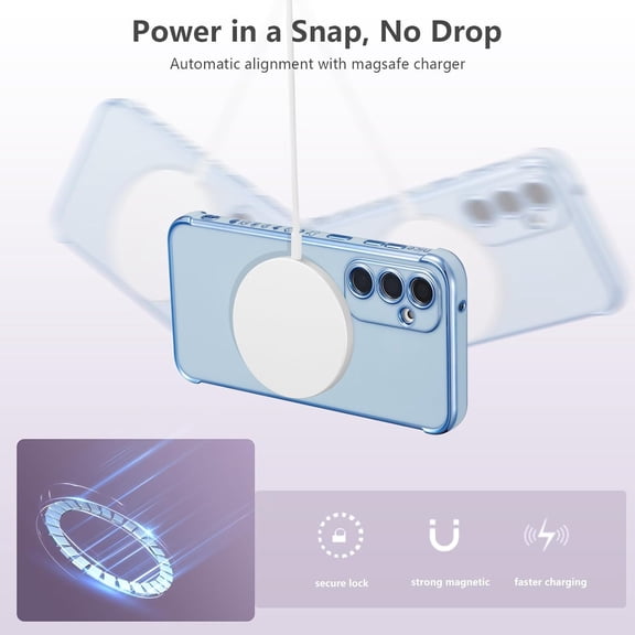 JUJHGRF-Magnetic Case for Samsung Galaxy S24 5G, Cute Plating Love Hearts Pattern Case with Camera Protection, Soft Shockproof TPU Bumper Cover for Women Girls, Blue