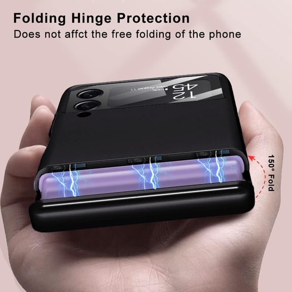 JUJHGRF-Magnetic Hinge Protection and Built in Lens Camera Protector Case for Samsung Galaxy Z Flip 4(Black)