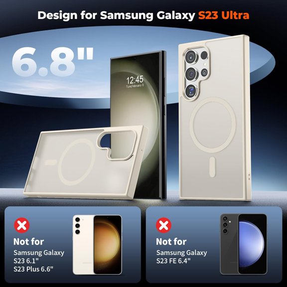 JUJHGRF-Magnetic for Samsung Galaxy S23 Ultra Case (Compatible with MagSafe)(Military Grade Drop Protection) Slim Translucent Shockproof Phone Case,Stone