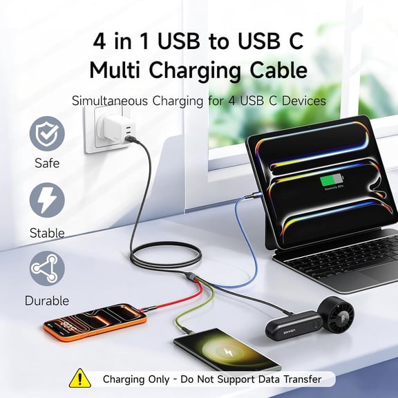 JUJHGRF-Multi Charging Cable 2Pack 4 in 1 Nylon Braided USB Fast Charging Cord Adapter 4 Type C Connectors Compatible Cell Phones Tablets and More
