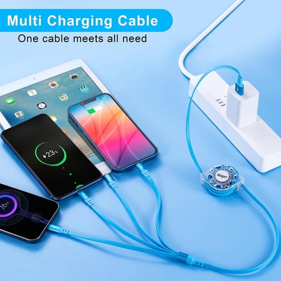 JUJHGRF-Multi Charging Cable 4A,Retractable Charger Cable [2Pack 4Ft] Multi Charging Cord 4 in 1 Fast Charger Cord with Lightning/Type C/Micro USB Port for Cell Phones,iPhone,iPad,Samsung Galaxy,PS,T