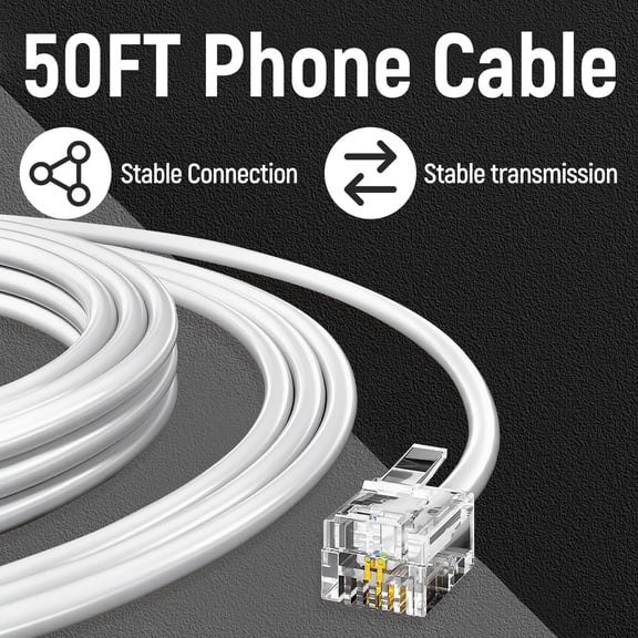 JUJHGRF-Phone Extension Line, 50 FT White Long Telephone Extension Line Cord Cable Wire,RJ11 6P4C Phone Cord for Landline/Fax Machine/Home/Office