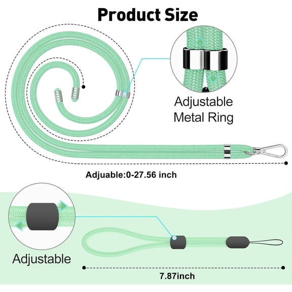 JUJHGRF-Phone Lanyard, 1 Pack Wrist Straps Crossbody Nylon Cell Phone Lanyard and 2Pack Tether Pads Compatible with iPhone & All Smartphones in Full Cover Cases Green