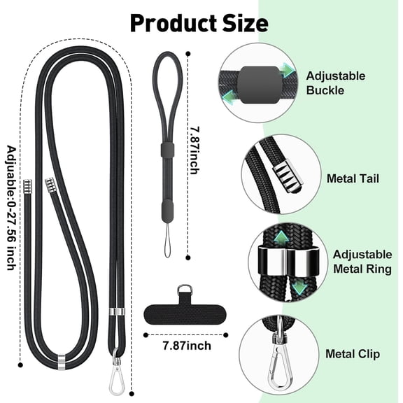 JUJHGRF-Phone Lanyard, 2 Pack Wrist Straps 1 Pack Crossbody Nylon Cell Phone Lanyard and 2Pack Tether Pads Compatible with iPhone & All Smartphones in Full Cover Cases