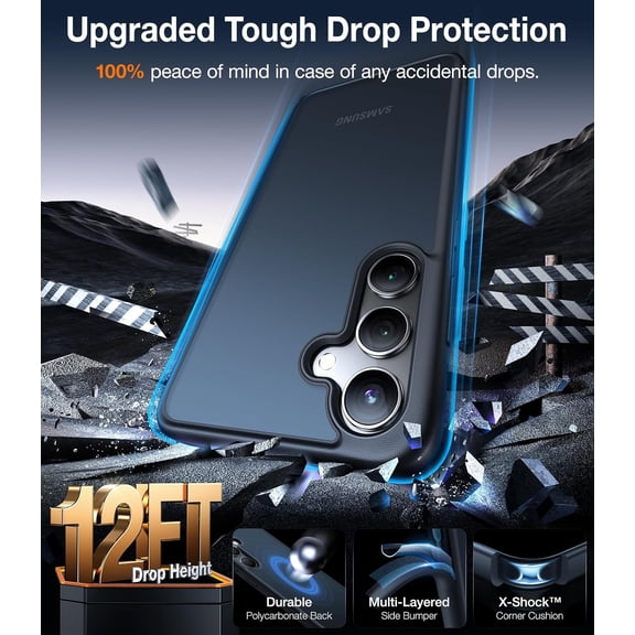 JUJHGRF-Shockproof for Samsung Galaxy S24 Case 6.2", 12FT Military Grade Drop Tested, Translucent Matte Hard Back & Soft Edge Thin Slim Protective Galaxy S24 Case 5G Guardian Series, Black