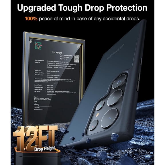 JUJHGRF-Shockproof for Samsung Galaxy S24 Ultra Case 6.8'',12FT Military Grade Drop Tested, Protective Hard Semi-Clear Matte Back & Soft Edge Slim Galaxy S24 Ultra Case Guardian Series, Black