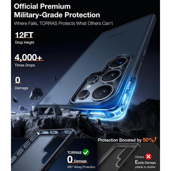 JUJHGRF-Shockproof for Samsung Galaxy S25 Ultra Case, 12FT Military-Grade Protection, Slim Case for Samsung S25 Ultra Case, Matte Translucent Black, Thin, 6.9'' Guardian Series