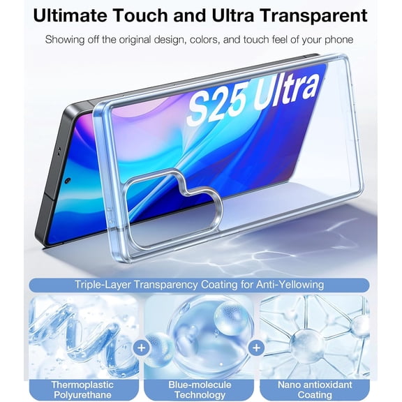 JUJHGRF-Shockproof for Samsung Galaxy S25 Ultra Case, [Non-Yellowing] [12FT Military-Grade Protection] Transparent Slim Case for Samsung S25 Ultra Case, Diamond Clear, Hard, 6.9'' Guardian Series