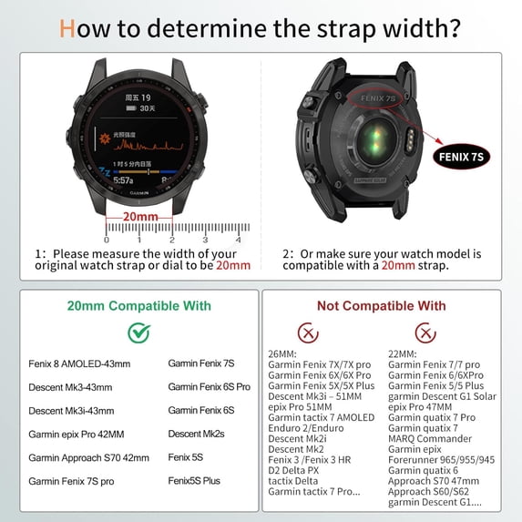 Cinturino In Nylon TRUMiRR Per Garmin Fenix 8 43mm, 7S, 6S, 5S E Epix Pro 42mm: Sportivo, Traspirante E Regolabile (20mm) - copertina