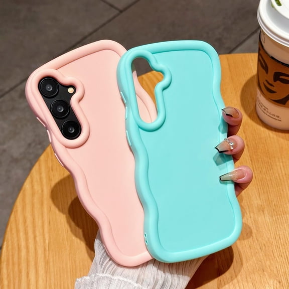 JUJHGRF-Slim Fit Case for Samsung Galaxy A20 / A30, Wave Frame, Cute Soft TPU Thin Protective Phone Cover for Women, Light Pink