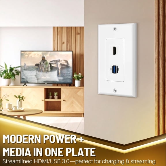 JUJHGRF-TNP USB HDMI Outlet Wall Plate - USB 3.0 Charger & HDMI Port Receptacle for High Speed Charging & 4K 60Hz ARC/eARC Ethernet Face Plate Plug Insert Jack Panel Cable Coupler Mount Socket (White