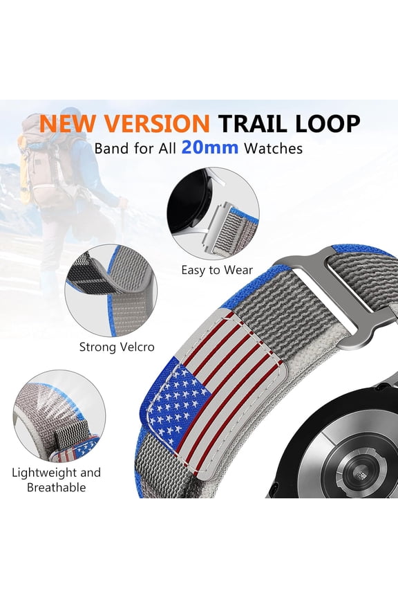 -Trail Loop Nylon Band Compatible with Samsung Galaxy Watch 7/6/5/4/Active 2 40mm 44mm/Watch 6 Classic 43mm 47mm/Series 5 Pro 45mm/Series 4 Classic 42mm 46mm Band, 20mm Strap for Men