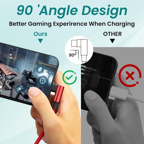 JUJHGRF-Travel Vacation Essentials Multi Charging Cable, Right Angle 4 in 1 Charging Cable, Long Phone Charger Cords with IP/Type C/Type C/Micro Port, Compatible with Most Cell Phones and More 1Pack