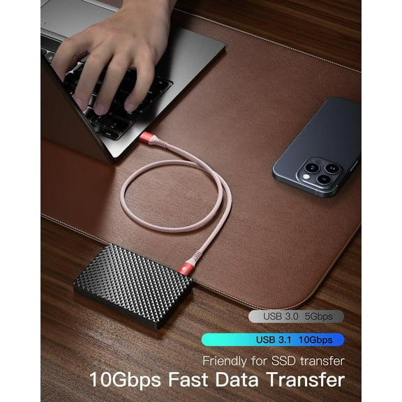 JUJHGRF-Type C Cable [2ft, 2-Pack] 10Gbps USB 3.1 Gen 2 USB A to USB C Data Transfer Cord, Short 3A Fast Charging Android Auto CarPlay USB C Cable for iPhone 17 16 Pro Max Samsung Galaxy S25, Red