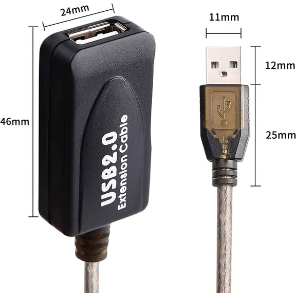 JUJHGRF-USB 2.0 Type A Male to A Female Active Repeater Extension Cable High Speed 480 Mbps (15FT-5M)