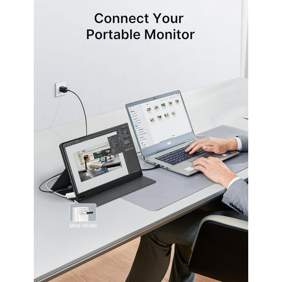 JUJHGRF-USB C to Mini HDMI Cable 3FT (NOT HDMI), Type C to Mini HDM Right Angle 4K Cable (4K@30Hz/2K@60Hz/1080P), for Steam Deck, Phone, ROG Ally, Laptop to Portable Monitor - Long Side Toward Screen