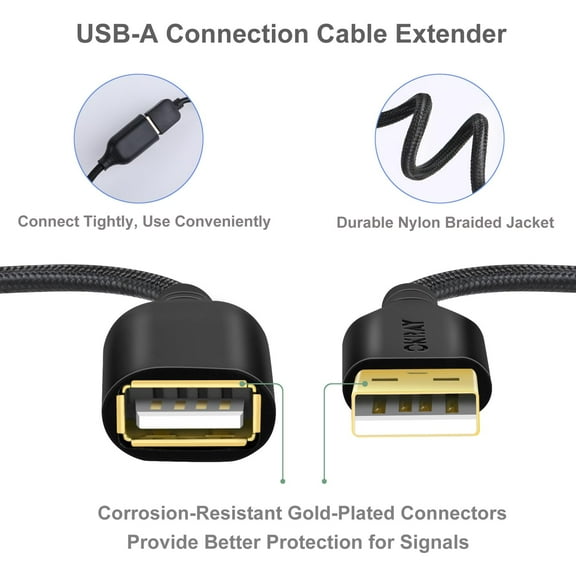 JUJHGRF-USB Extension Cable 5-Pack, 6FT Nylon Braided USB 2.0 Extension Cables Type A Male to A Female Extender Cords with Gold-Plated Connectors for Printer, Webcam, USB Flash Drive, Hard Drive, Mou
