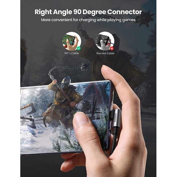 JUJHGRF-USB to USB C Cable 90 Degree USB C Fast Charging Cord Compatible with iPhone 16/16 Plus/16 Pro/16 Pro Max/15/Samsung Galaxy S10/S10+/Pixel 7/6a/LG G8/G7/Pixel/Switch, etc. 6.6FT