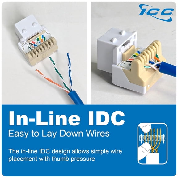 JUJHGRF-Voice Grade Telephone Keystone Jack with Inline IDC (Easier Termination), 6P6C RJ11, UL Listed TAA Compliant for Wall Plate or Patch Panel, Works with JackEasy Termination Tool, White 10 Pack