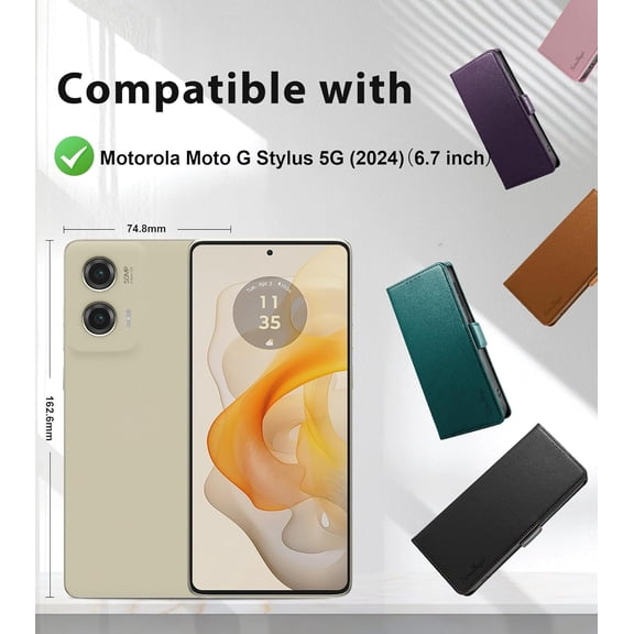 JUJHGRF-Wallet Flip Case for Moto G Stylus 5G (2024) - [RFID Blocking] Luxury PU Leather Card Holder Magnetic Phone Cover with Kickstand,Shockproof Protective Case,Green