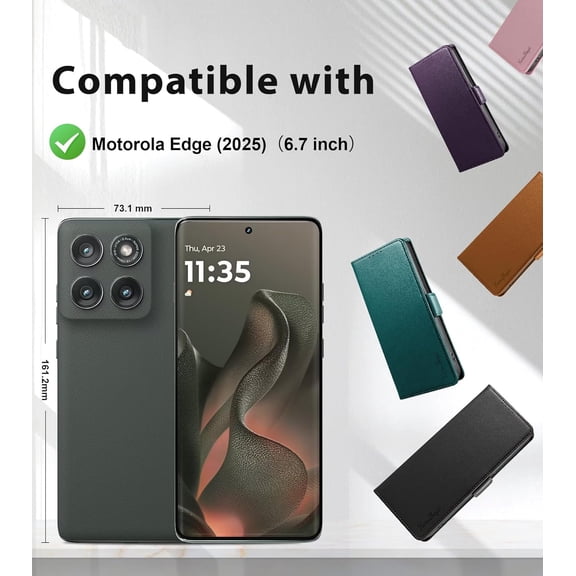 JUJHGRF-Wallet Flip Case for Motorola Edge (2025) - [RFID Blocking] Luxury PU Leather Card Holder Magnetic Phone Cover with Kickstand,Shockproof Protective Case,Black