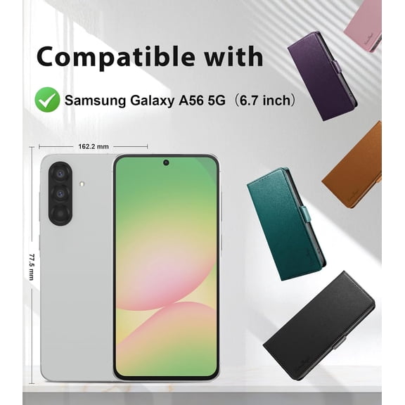 JUJHGRF-Wallet Flip Case for Samsung Galaxy A56 5G - [RFID Blocking] Luxury PU Leather Card Holder Magnetic Phone Cover with Kickstand,Shockproof Protective Case,Pink