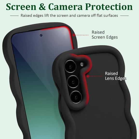 JUJHGRF-Wave Case for Samsung Galaxy S23+ / S23 Plus 5G (6.6-Inch), Cute Curly Wavy Frame TPU Back Cover for Girls Women, Silky Touch Soft Phone Case Shockproof Protective Bumper Cover, Black