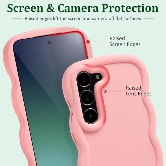 JUJHGRF-Wave Case for Samsung Galaxy S23+ / S23 Plus 5G (6.6-Inch), Cute Curly Wavy Frame TPU Back Cover for Girls Women, Silky Touch Soft Phone Case Shockproof Protective Bumper Cover, Pink