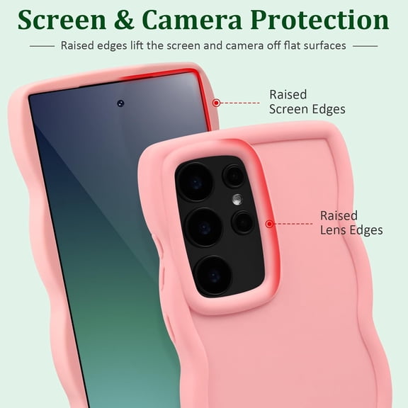 JUJHGRF-Wave Case for Samsung Galaxy S23 Ultra 5G (6.8-Inch), Cute Curly Wavy Frame TPU Back Cover for Girls Women, Silky Touch Soft Phone Case Shockproof Protective Bumper Cover, Pink