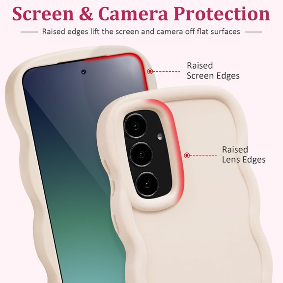 JUJHGRF-Wave Case for Samsung Galaxy S24 FE 5G (Not for S24), Cute Curly Wavy Frame TPU Back Cover for Girls Women, Silky Touch Soft Phone Case Shockproof Protective Bumper Cover, Cream