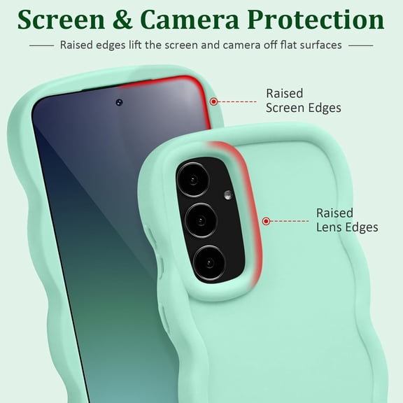 JUJHGRF-Wave Case for Samsung Galaxy S24 FE 5G (Not for S24), Cute Curly Wavy Frame TPU Back Cover for Girls Women, Silky Touch Soft Phone Case Shockproof Protective Bumper Cover, Cyan