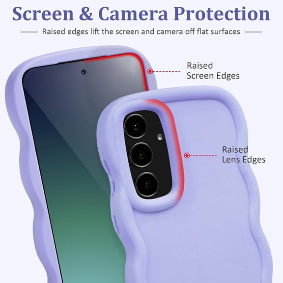 JUJHGRF-Wave Case for Samsung Galaxy S24 FE 5G (Not for S24), Cute Curly Wavy Frame TPU Back Cover for Girls Women, Silky Touch Soft Phone Case Shockproof Protective Bumper Cover, Violet