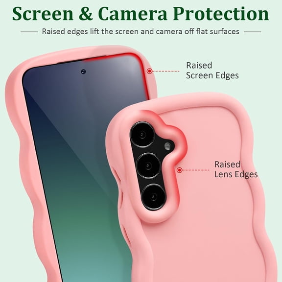 JUJHGRF-Wave Case for Samsung Galaxy S24+ / S24 Plus 5G (6.7-Inch), Cute Curly Wavy Frame TPU Back Cover for Girls Women, Silky Touch Soft Phone Case Shockproof Protective Bumper Cover, Pink