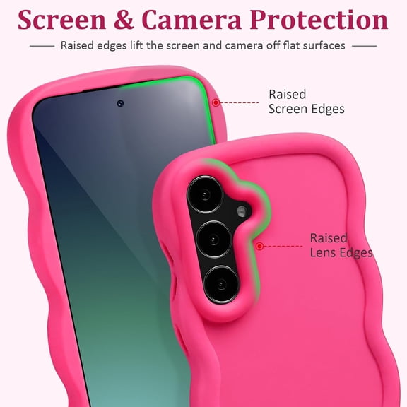 JUJHGRF-Wave Case for Samsung Galaxy S25 5G (6.2-Inch), Cute Curly Wavy Frame TPU Back Cover for Girls Women, Silky Touch Soft Phone Case Shockproof Protective Bumper Cover, Hot Pink