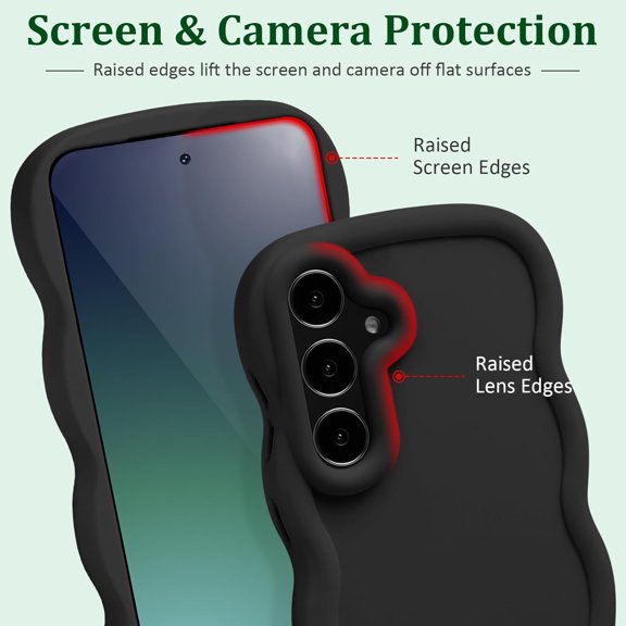 JUJHGRF-Wave Case for Samsung Galaxy S25+ / S25 Plus 5G (6.7-Inch), Cute Curly Wavy Frame TPU Back Cover for Girls Women, Silky Touch Soft Phone Case Shockproof Protective Bumper Cover, Black