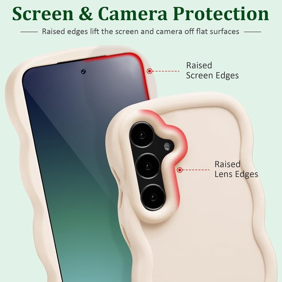 JUJHGRF-Wave Case for Samsung Galaxy S25+ / S25 Plus 5G (6.7-Inch), Cute Curly Wavy Frame TPU Back Cover for Girls Women, Silky Touch Soft Phone Case Shockproof Protective Bumper Cover, Cream