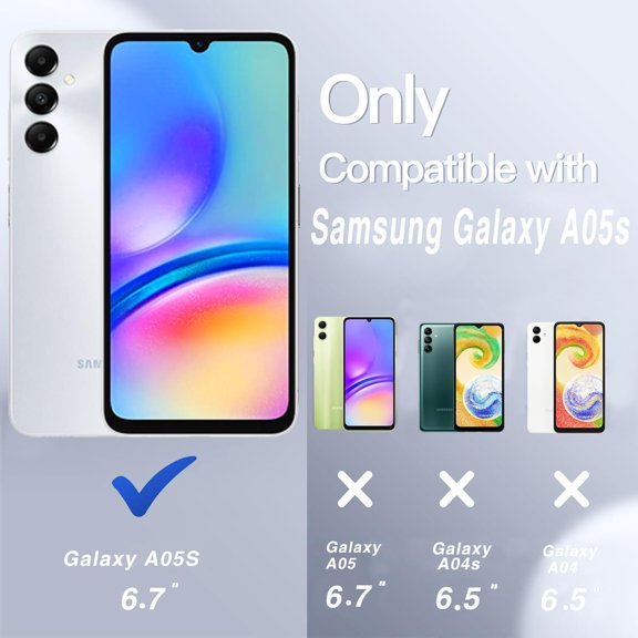 JUJHGRF-for Galaxy A05S Case with Explosion-Proof Film[2 Pack],3 in 1 Shockproof TPU Hard PC Bumper Drop-Proof Shell for Samsung Galaxy A05S Pink/Sky Blue