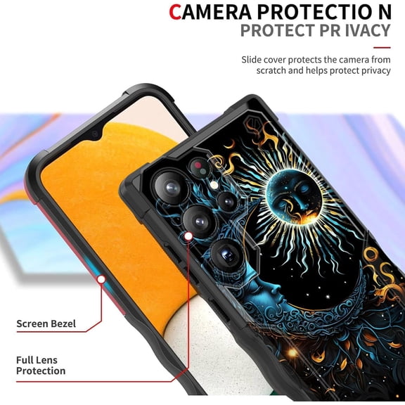 JUJHGRF-for Galaxy S24 Ultra Case,[Dual Layer][10 FT Military Grade Drop Protection] [Non-Slip] Heavy Duty Shockproof Case for Samsung Galaxy S24 Ultra 6.8" 2024,Sun and Moon Aesthetics