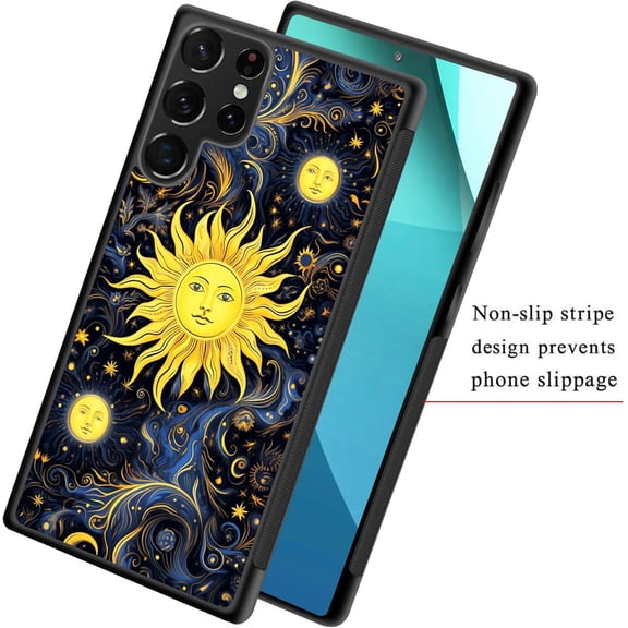 JUJHGRF-for Galaxy S25 Ultra Case,Tire Anti-Skid Edges Cute Design Shockproof Bumper Full Protection Back Cover for Samsung Galaxy S25 Ultra 6.9" 2025,Sun Moon Stars
