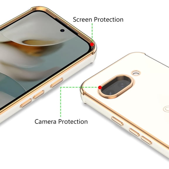 JUJHGRF-for Google Pixel 9a Case,Cute Plating Edge Love Hearts Pattern with Camera Lens Protection Phone Case for Google Pixel 9a 6.3",White